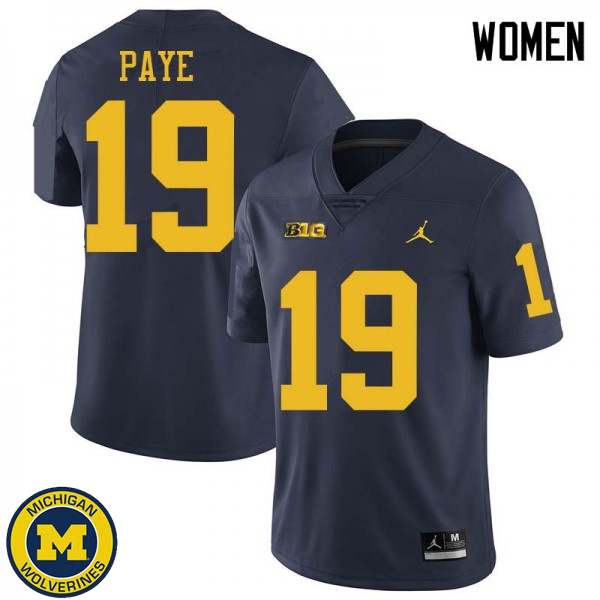 Womens University of Michigan #19 Kwity Paye Navy Jordan Brand Replica Jersey